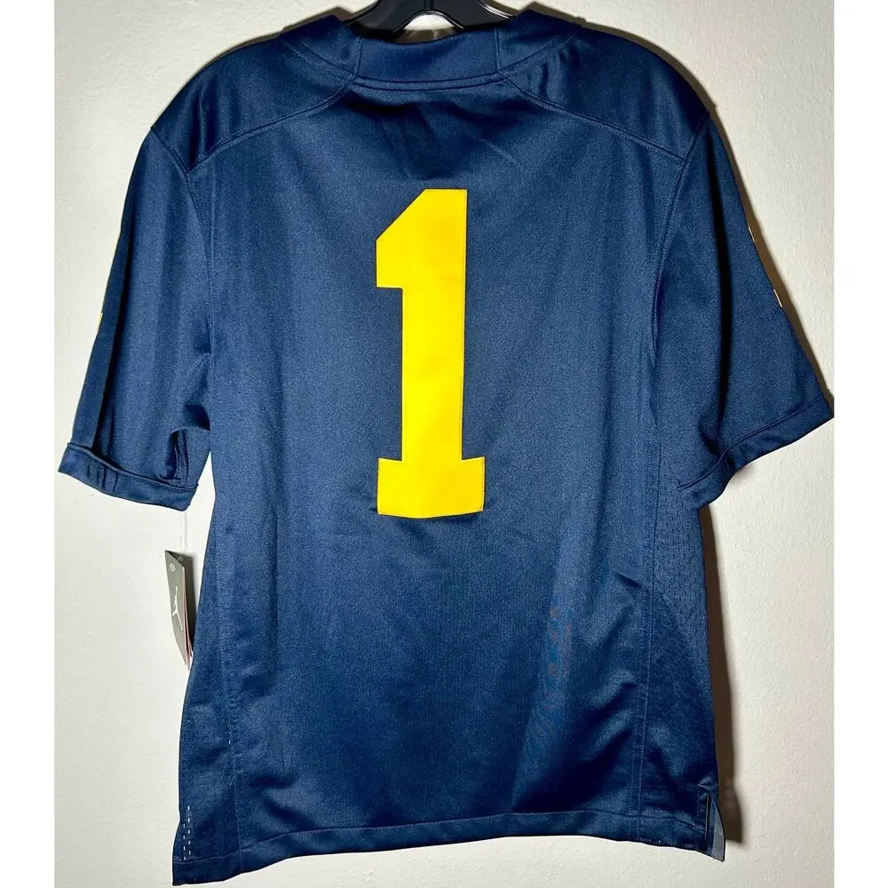 NWT Michigan Wolverines #1 NCAA Jordan Men’s Football Jersey Blue Stitched Sz M